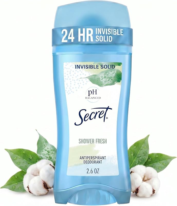 Secret Antiperspirant and Deodorant for Women, pH Balanced Invisible Solid, Shower Fresh Scent, 2.6 Oz