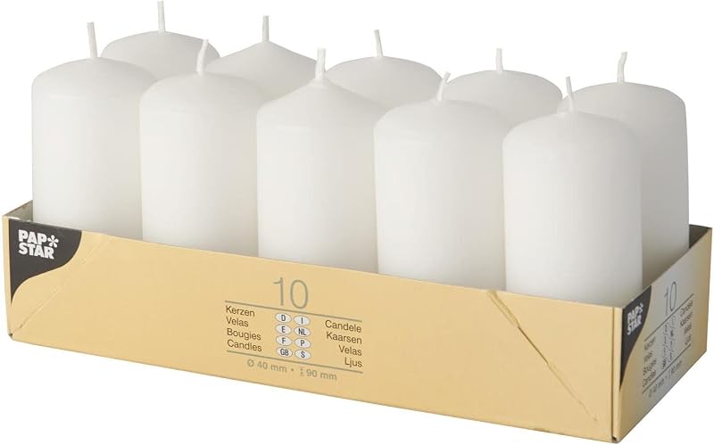 PAPSTAR Box of 10 Cylindrical Candles Diameter 40 mm H 90 mm White