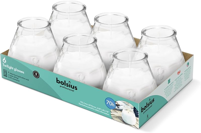 Bolsius - Outdoor Candles - 6 Pieces - Glass - Transparent - Burn Time 70 Hours - Palm Oil Free - Clean Burn -