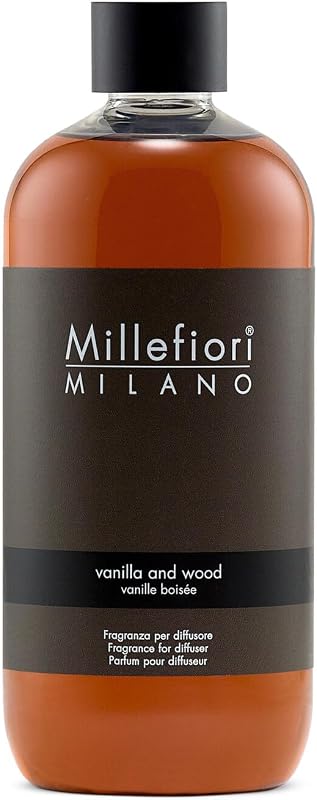 MILLEFIORI Milano Vanilla & Wood Diffuser Refill, Glass, Brown, 7.5 x 6.6 x 17.8 cm