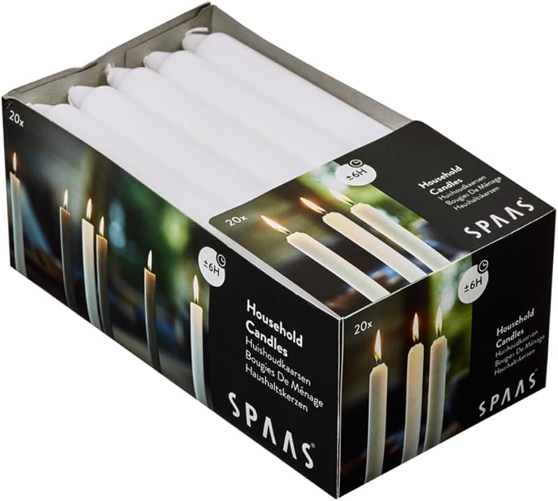 SPAAS 20 Household Candles 19/180 mm, ± 6 hours, Unscented – White