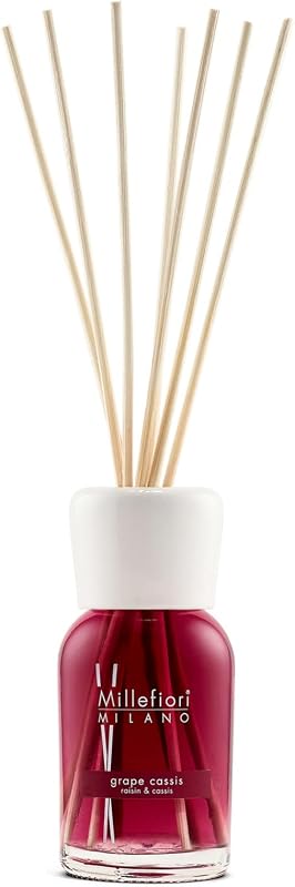 Millefiori Milano Natural Grape Cassis Diffuser, Glass, Red, 6.8 x 26 x 6.5 cm