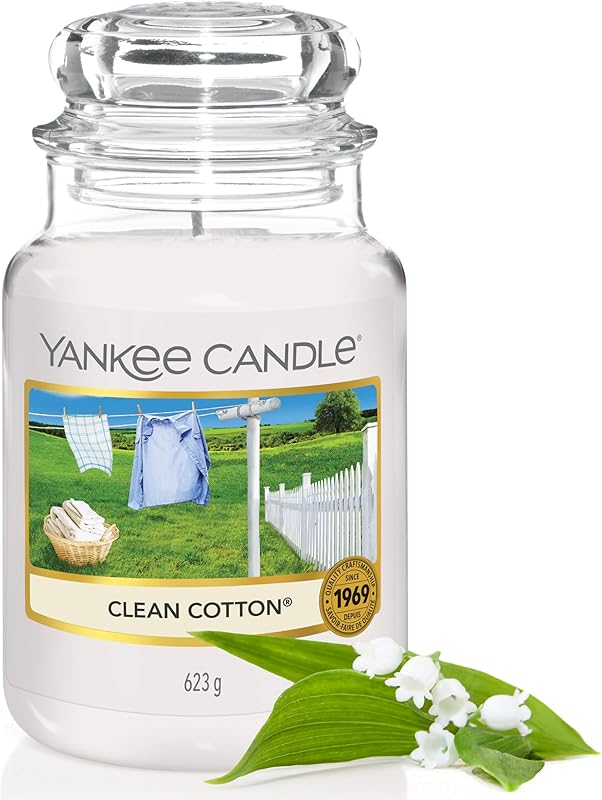 Yankee Candle Freshly Washed Cotton Scented Candle | Jar Size | Long Lasting Candle Up to 150 Hours Burn Time 
