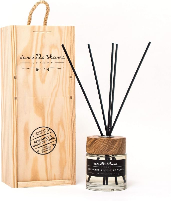 Vanilla Blanc Natural Reed Diffuser in Signature Wooden Gift Box - Bergamot and Ylang Oil, One Size