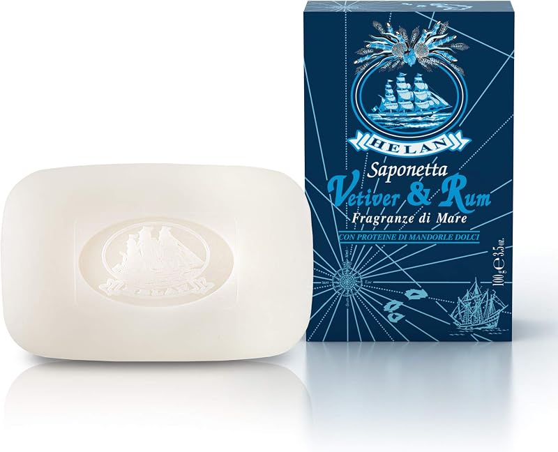 Helan, Vetiver & Rum - Solid, Cleansing and Fragrant Hand and Body Soap for Soft and Hygienised Skin - Natural
