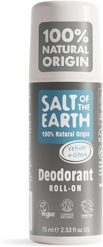 Salt of the Earth Pure Armour Vetiver & Citrus Natural Roll-On Deodorant for Men - Vegan, Leaping Bunny Certif