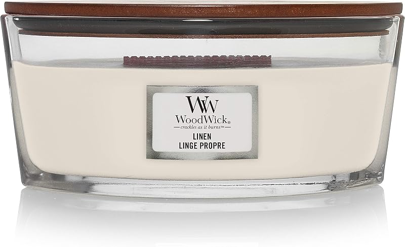 WoodWick Ellipse Scented Candle | Fresh Linen | With Crackling Wick | Burn Time Up to 50 Hours