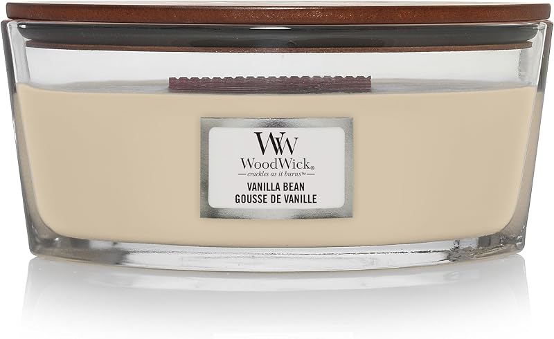 WoodWick Ellipse Scented Candle | Vanilla Bean | With Crackling Wick | Burn Time: Up to 50pk Hours