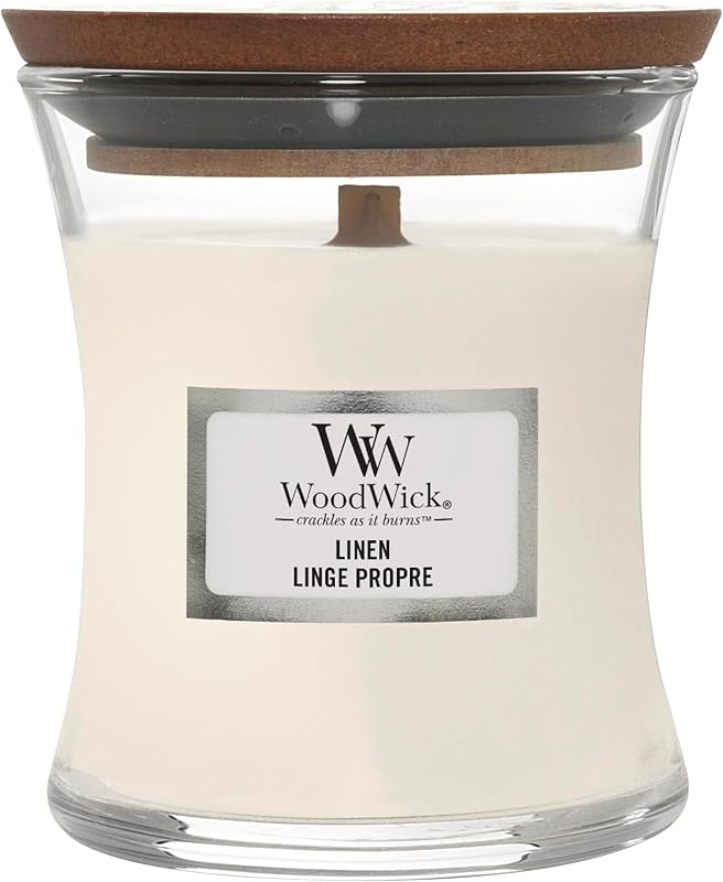 WoodWick Medium Scented Candle with Crackling Wooden Wick | Clean Linen | Up to 20 Hours Burn Time