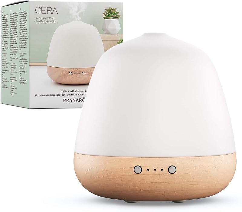 Pranarôm - Cera Ultrasonic Diffuser - Essential Oils - Wood & Ceramic - Mood Light - Relaxation & Meditation -
