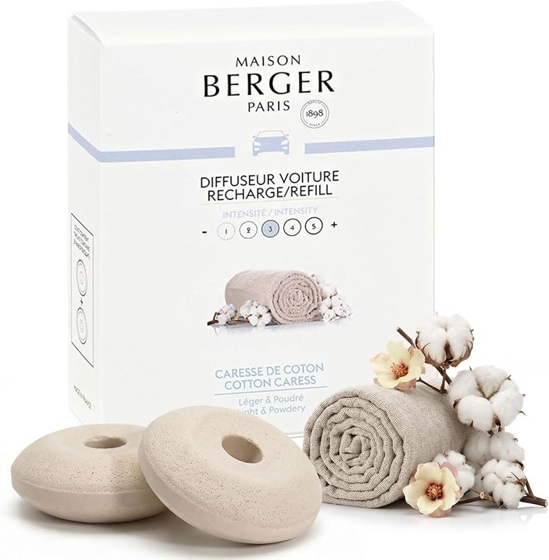 Maison Berger Refill Car Diffuser Caress of Cotton, Pack of 2 | Caresse de Coton Ceramic Refill for Car Diffus