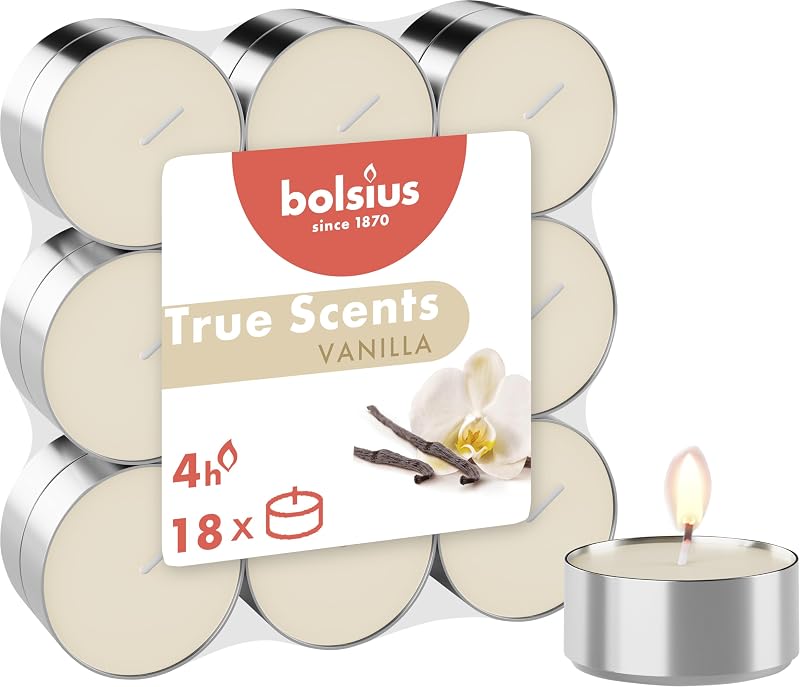 Bolsius - True Scents - Set of 18 Scented Tea Lights - Vanilla - Burn Time: 4 Hours - Home Decor - Natural Ext