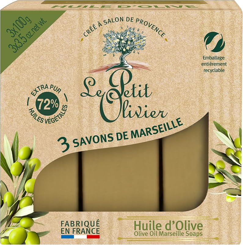 LE PETIT OLIVIER - 3 Savons De Marseille - Huile D'Olive - Parfum De La Région De Grasse - Nettoient La Peau E