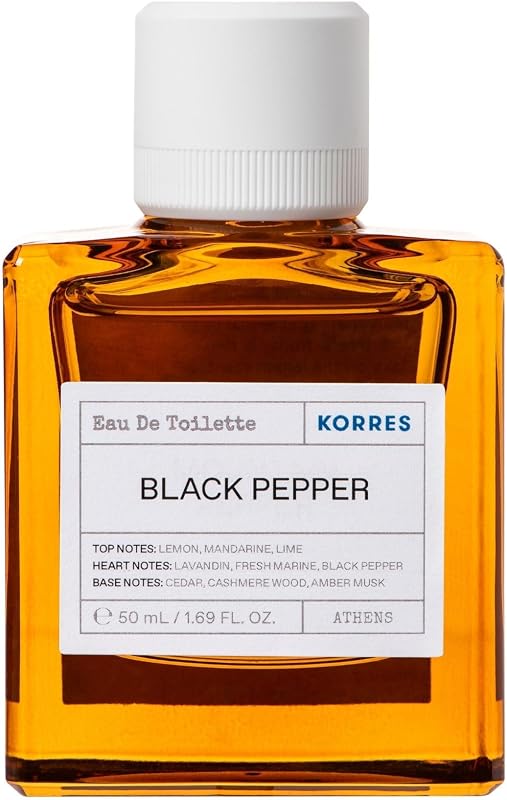 KORRES Black Pepper Eau de Toilette for Men, 88% Natural Origin, Intense Woody, Long Lasting, Amber Glass Bott