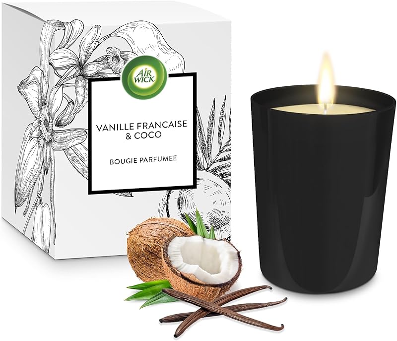 Air Wick Vanilla and Coconut Scented Candle – Decorative Candle for up to 40 Hours Burning Time