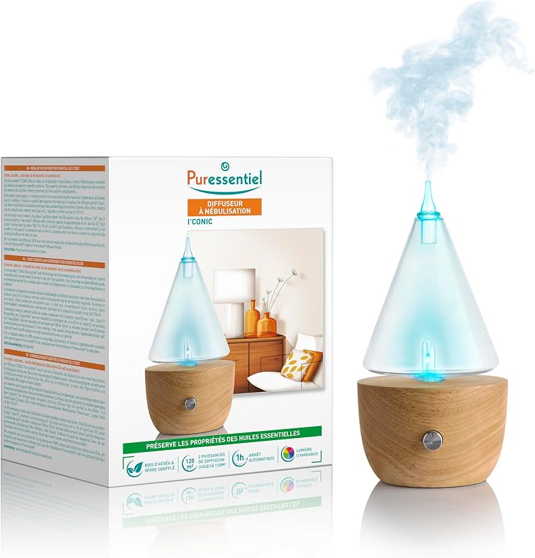 Puressentiel - ICONI'C Natural Wood Nebulizing Diffuser, White and Wood, 1 Unit (Pack of 1)