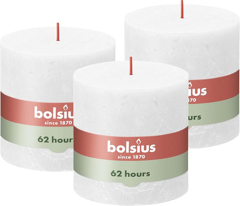 Bolsius Rustic Pillar Candle (Set of 3), 10 x 10 cm, White