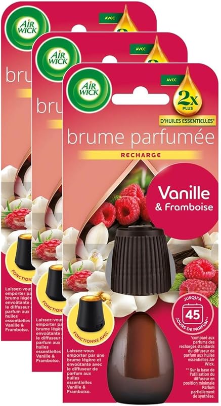 Air Wick Pack of 3 Essential Oils Diffuser Refills Fragrance Mist Vanilla and Raspberry – 20 ml
