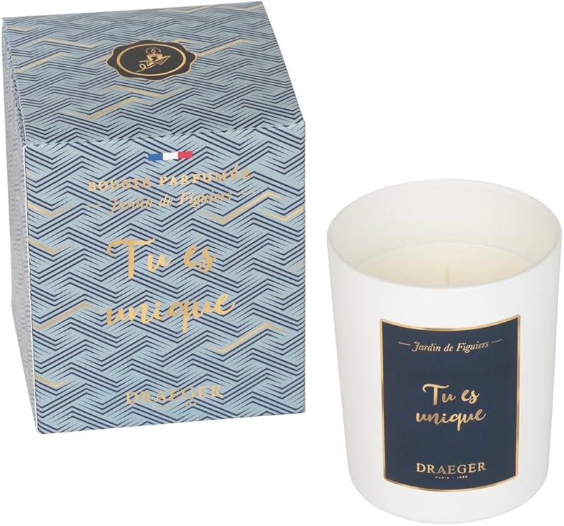 DRAEGER PARIS | Scented White Candle Garden Fig Tree "Tu es unique" | Gift Idea for Friendship, Girlfriend, Si