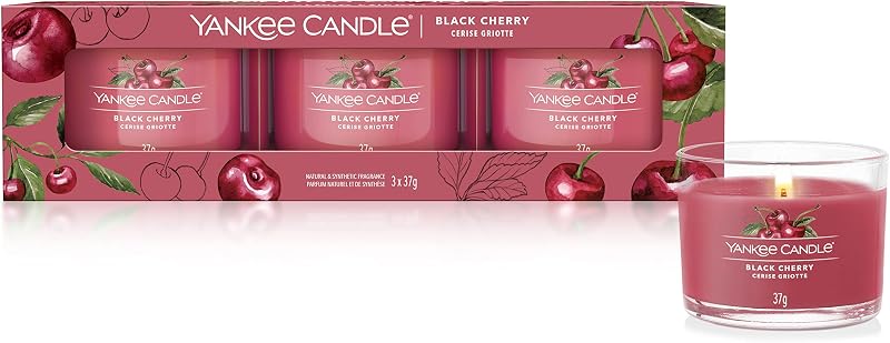 Yankee Candle Scented Candles Gift Set | Cherry Cherry Filled Votive Candles | Soy Wax Mix | Set of 3