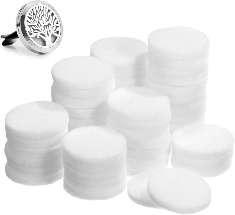 DOITOOL 50 Pads Cotton Essential Oil Diffuser 0.87 x 0.87 Inch Refill Locket Pendant Aromatherapy Portable Acc