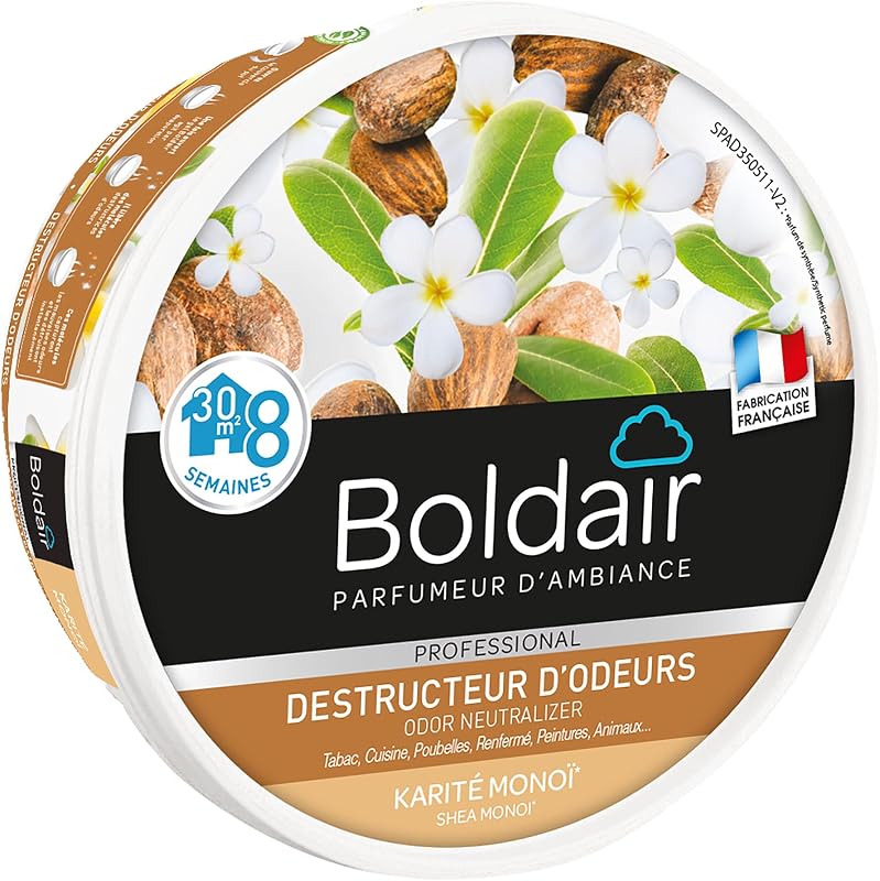 BOLDAIR - Shea Monoï odour destroyer gel - Neutralises odours - Perfumes - Solid gel product - Multi applicati