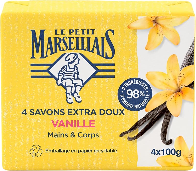 Le Petit Marseillais Extra Soft Vanilla Soap Set of 4 100g Loaves | Solid hand & body soap with 98% natural in