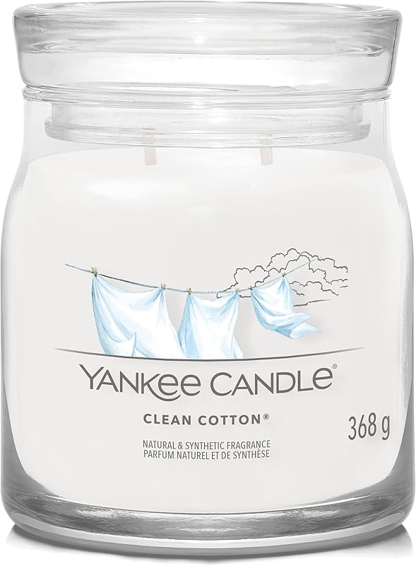 Yankee Candle Signature Candle Scented Candle | Cotton Medium Jar Candle with Double Wick | Long Burning Soy W