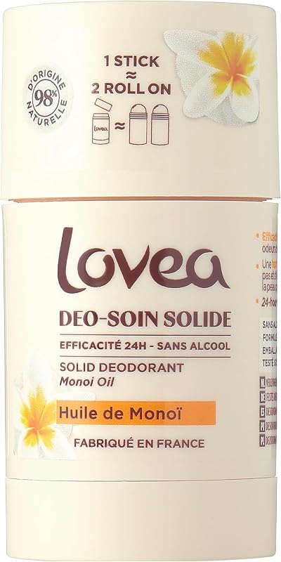 LOVEA - Solid Deo-Care - Deodorant - Monoi Oil - 24h Efficiency - 98% Natural Origin - Alcohol Free - Vegan - 