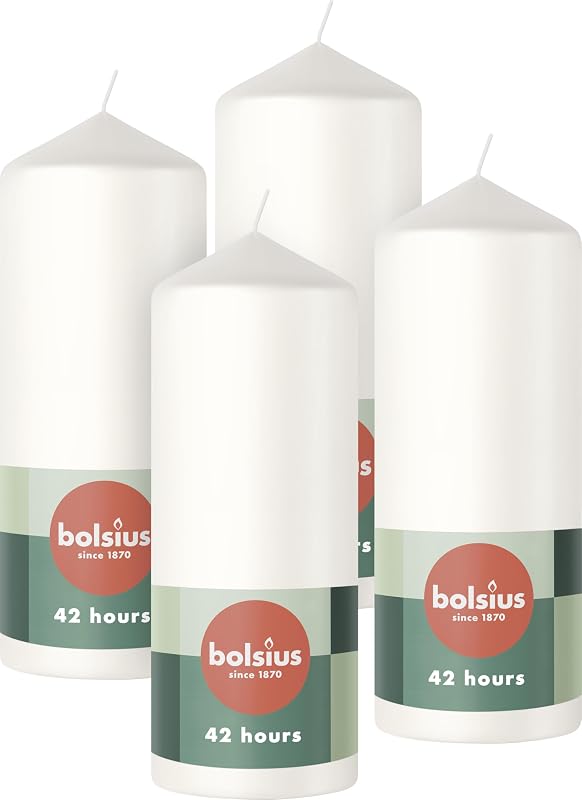 Bolsius - Set of 4 Smooth Pillar Candles - White - 15 x 6