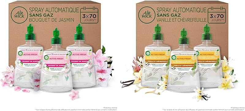 Airwick Home Air Freshener Automatic Spray No Gas Active Fresh-3 Refills Fragrance Jasmine Bouquet+Airwick Hom