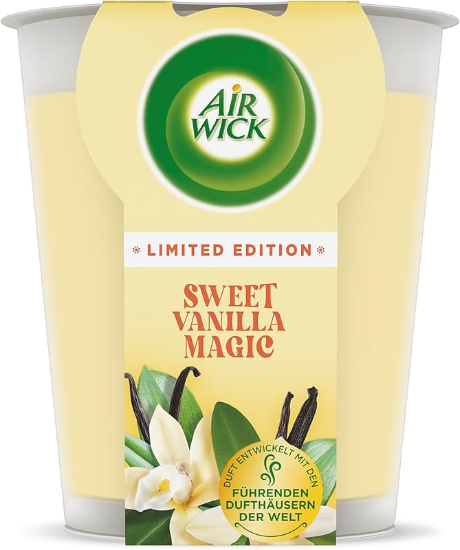 Air Wick Scented Candle Glass XL - Sweet Vanilla Magic - Up to 40 Hours Burn Time - Contains Natural Essential
