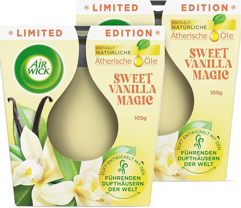 Air Wick Wellness Scented Candle Jar Sweet Vanilla Magic - Up to 20 Hours Burn Time - Contains Natural Essenti