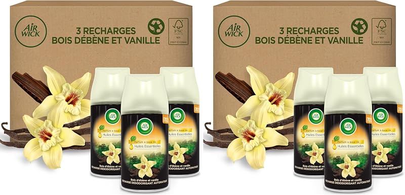 Air wick Freshmatic Home Deodoriser Diffuser Refills - 3 Refills Vanilla & Ebony Wood Fragrance (Pack of 2)