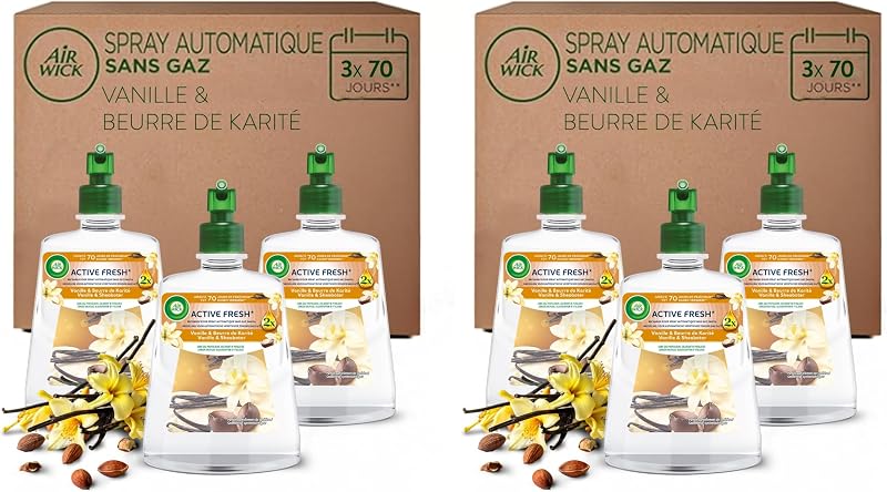 Air Wick Home Air Freshener Automatic Spray No Gas Active Fresh - 3 Refills Vanilla & Honeysuckle Fragrance (P