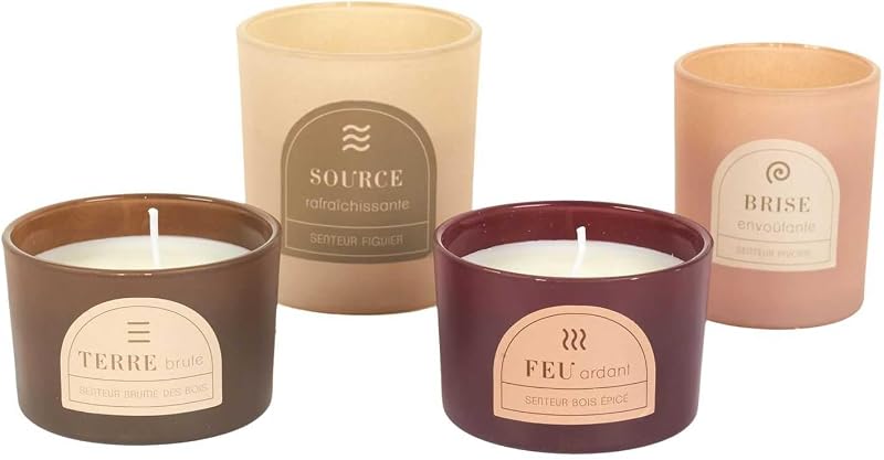 Home Deco Factory Set of 4 Scented Candles Various Scents Beige | Paraffin Wax Set of 4 Scented Candles, Fig P