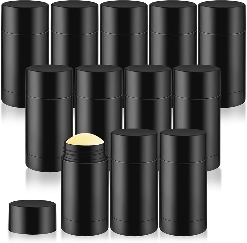 BOSMIOW Lot de 12 flacons vides de 75 g en plastique noir pour déodorants, hydratants corporels, tubes cosméti
