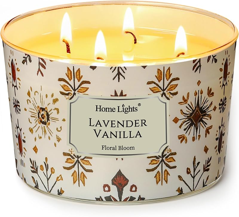 HomeLights Large Jar Candle | Long Lasting Scented Candles 4 Wick 18oz Natural Soy Wax for Scented Ambience, N