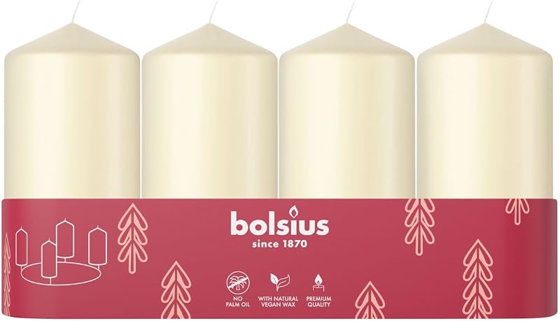 Bolsius Ivory Smooth Pillar Candles 100 x 48 mm Decorative Candles Long Burning Time Fragrance Free with Natur