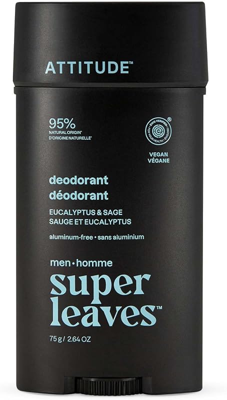 ATTITUDE Deodorant for Men, Aluminum-Free, Odour Removal, Gentle on Skin, Natural Origin Ingredients, EWG Veri
