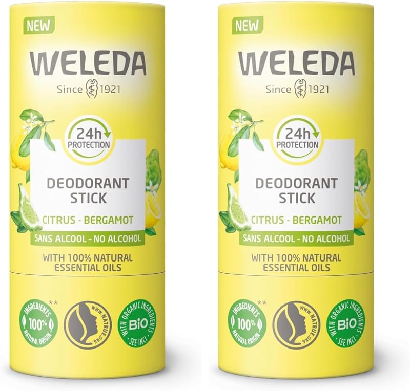 WELEDA - Citrus Bergamot Deodorant Stick - 24H Efficiency - Vegan* - Natrue Certified** - Stick 50g (Pack of 2