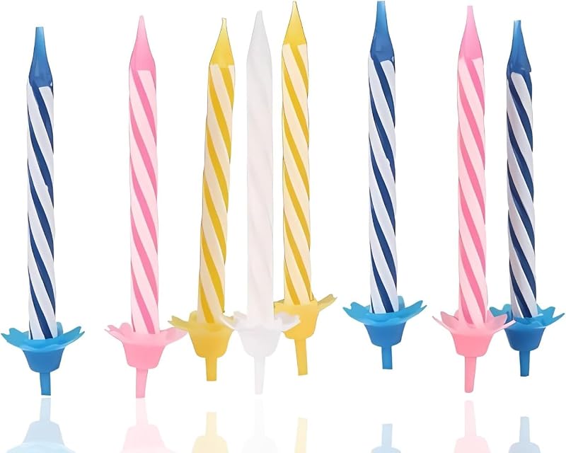 PARENCE - Set of 24 Birthday Candles with 12 Hooks - Add a Colorful Touch to Your Cakes