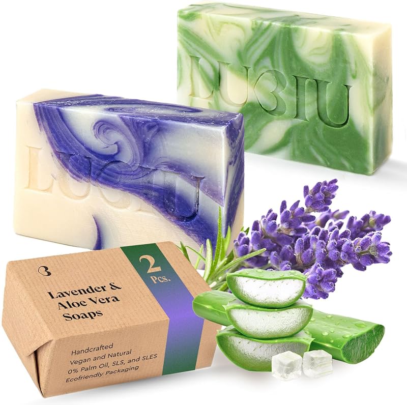 lubiu Soaps Set for All Skin Types (2 x 100g) - Lavender Soap & Aloe Vera Soap - Cold Saponification - Face & 