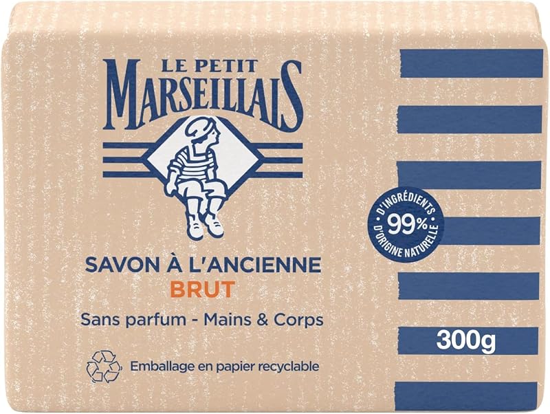 Le Petit Marseillais | Ancienne Brut Soap Unscented (300g loaf) – Solid hand & body soap with 99% ingredients 