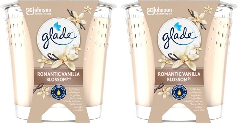 Glade Vegan Scented Candle Infused Essential Oils - New Formula Without Palm Oil - Romantic Vanilla Blossom - 