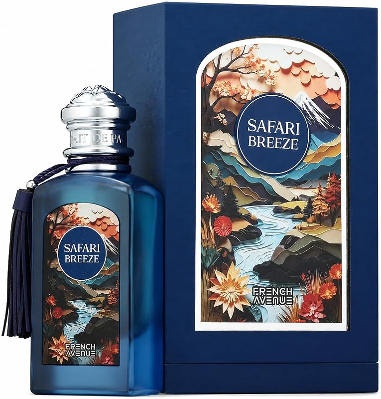French Avenue Safari Breeze Perfume Extract 100ml Luxury Fragrance with Decorative Bottle and Pompom
