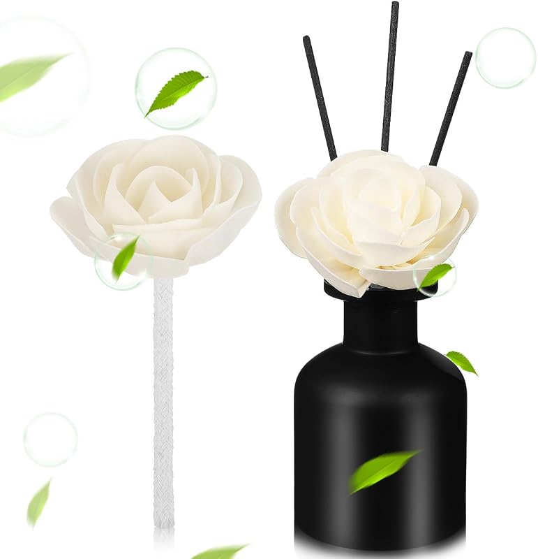 HEMOTON Set of 2 Floral Fragrance Diffuser with Flower Sticks and Cotton Wick Natural Camelia Fragrance for Ho