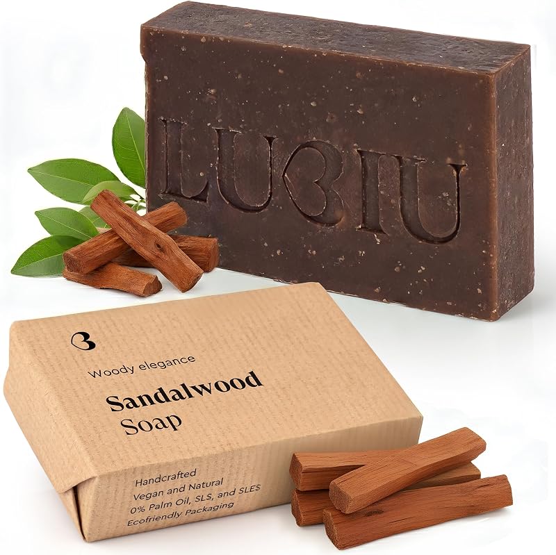 lubiu Sandalwood Soap 100 g - Solid Body and Hair Soap for Men - Hands, Face, Beard - Natural and Artisan - So