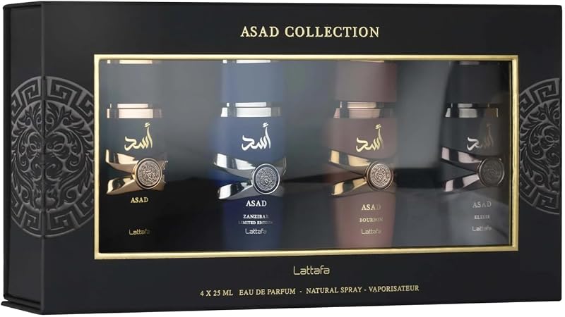 Lattafa ASAD Gift Set 4 Pieces 25ml - Oriental Fragrance Collection for Men | Asad, Elixir, Bourbon & Asad Zan