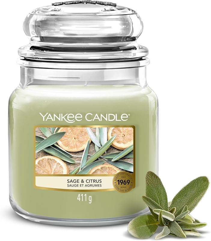 Yankee Candle Scented Candle | Sage & Citrus Medium Jar | Long Burn Time Candles for up to 75 Hours | Perfect